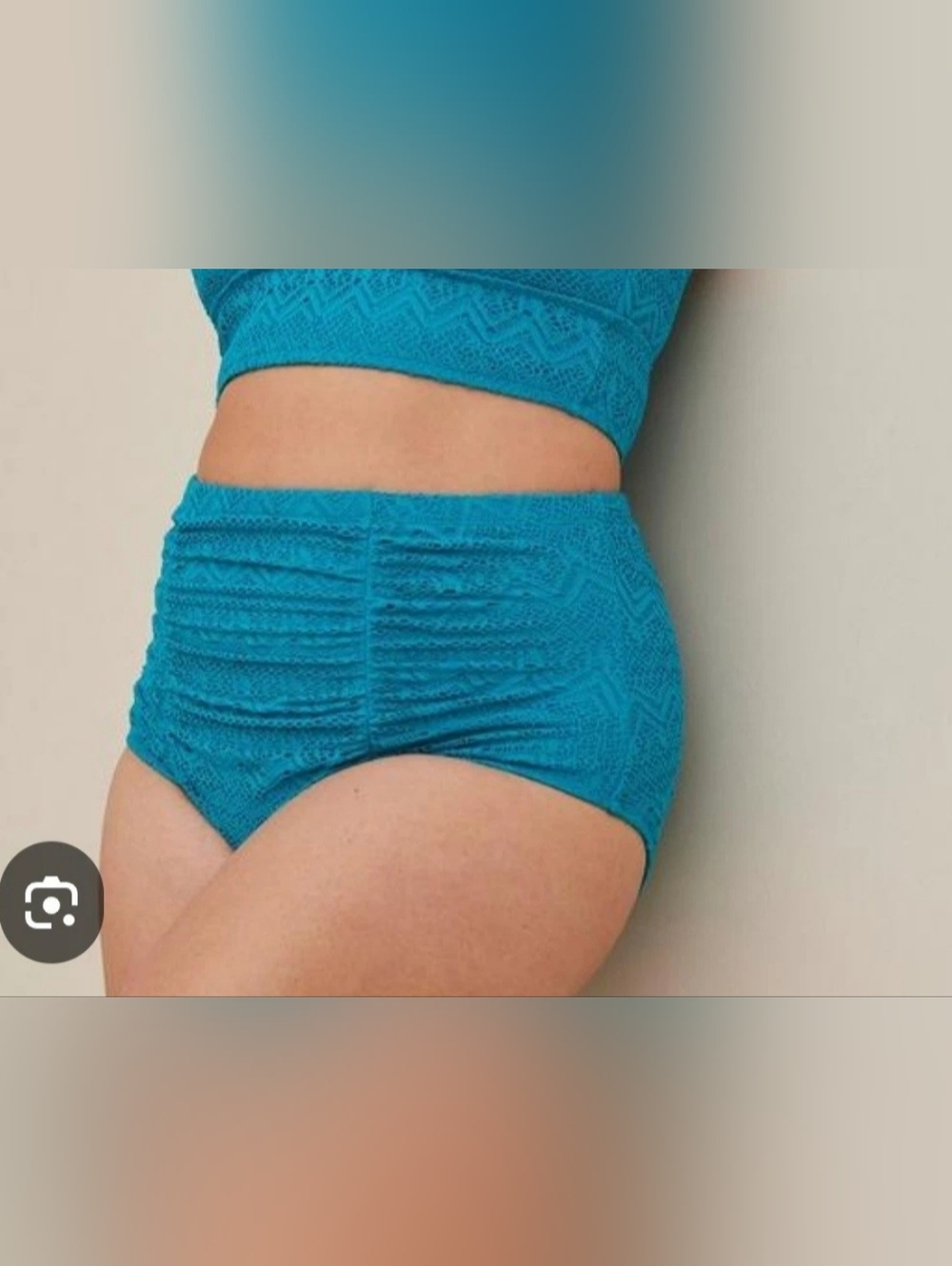 Torrid Teal Rouched High Waist Crochet Swim Suit Bottom Size 5 NWT